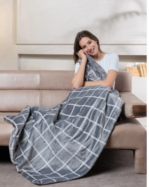 Electric Heated Throw Adapto Grey Squares150x95cm
