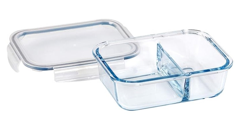 Container Glass Rectangular with 2 dividers and lid 1000ml