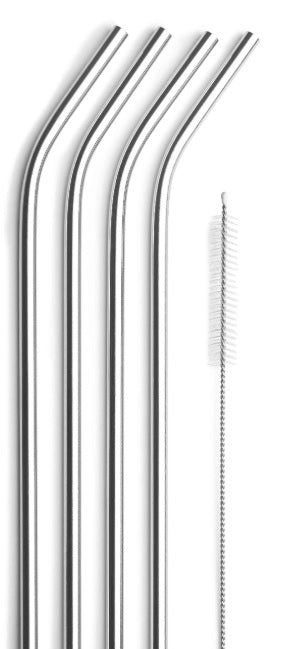Straws Stainless Steel Curved with Brush